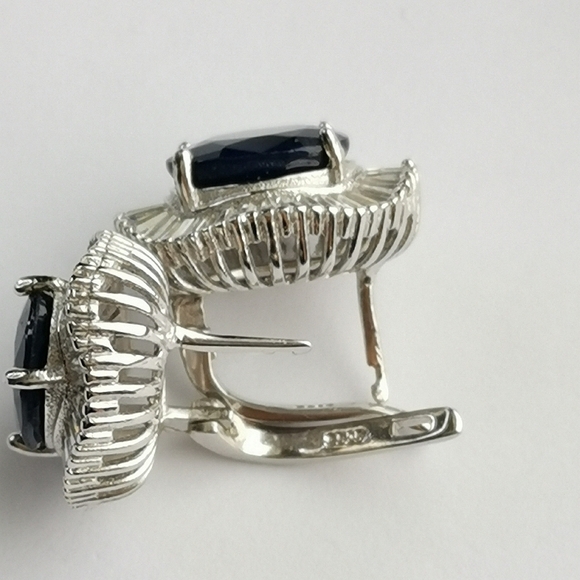 Sapphire Earrings Sterling Silver Omega Back - Picture 6 of 15